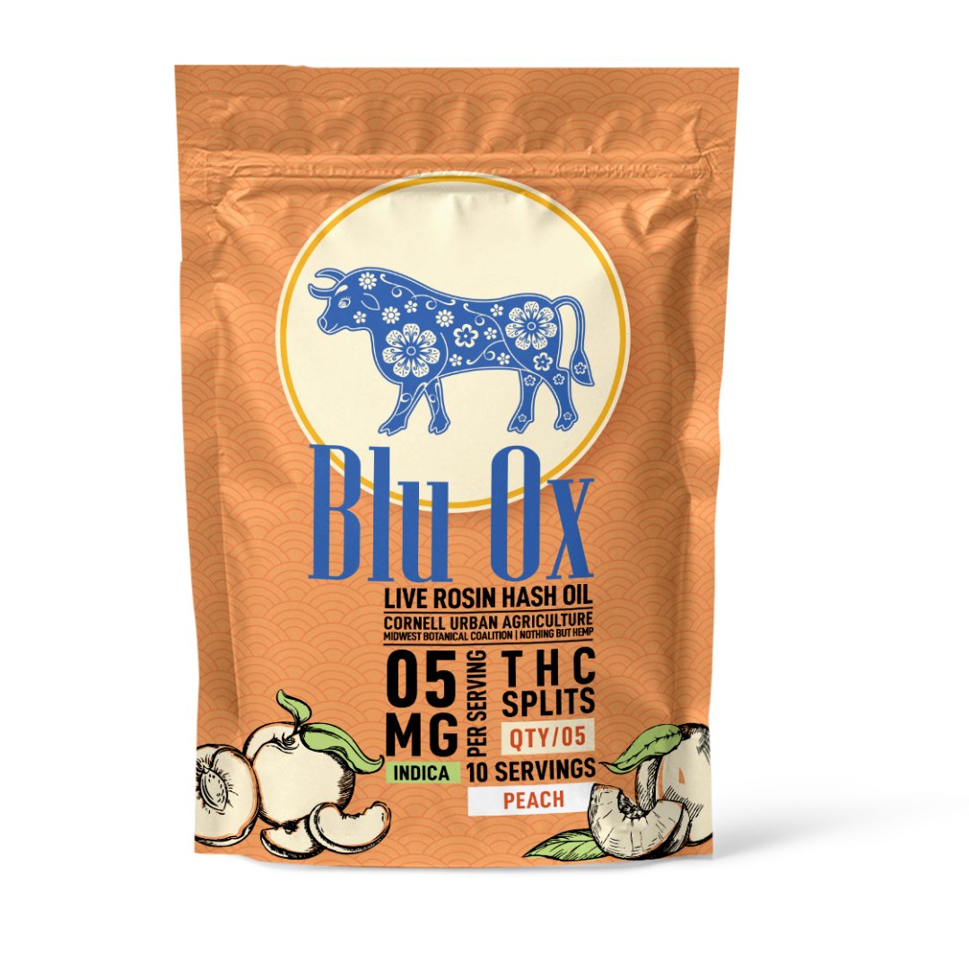 10MG Live Rosin THC Splits | Indica | Peach | 5 Pack | 10 Servings | Blu Ox - Emerald Elements