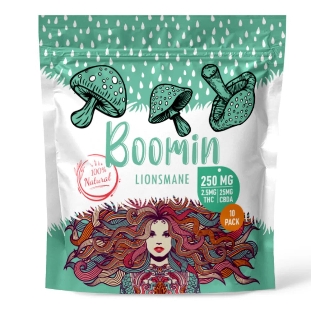 Boomin Lionsmane 250MG | 2.5MG THC | 25MG CBDA | 12 QTY | Mushrooms - Emerald Elements