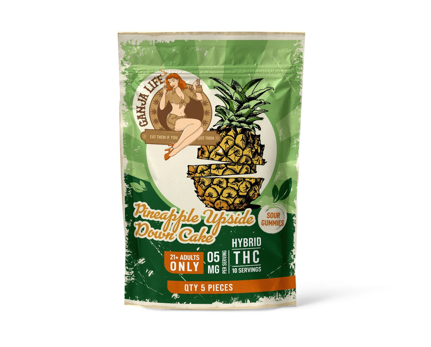 Ganja Life | 5mg THC splits | Pineapple Upside Down Cake | Hybrid 5 Pack -12 pack - Emerald Elements