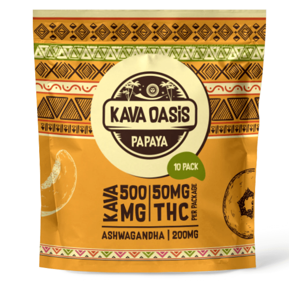Kava Oasis Functional Gummies | Papaya | 500MG Kavalactones Nano | 50MG THC | 200MG Ashwagandha - Emerald Elements
