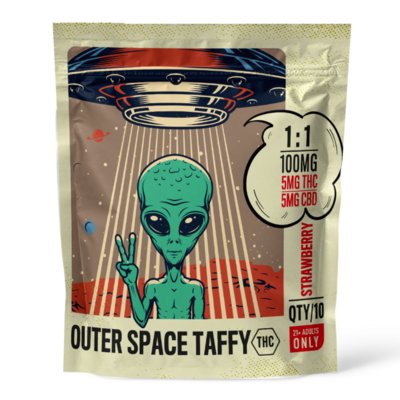 Outer Space Taffy | 5mg Delta 9| 5mg CBD | Strawberry | 1:1 | 12 Pack - Emerald Elements