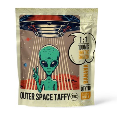 Outer Space Taffy 5mg Delta 95mg CBD | Banana | 1:1 | 12 Pack - Emerald Elements